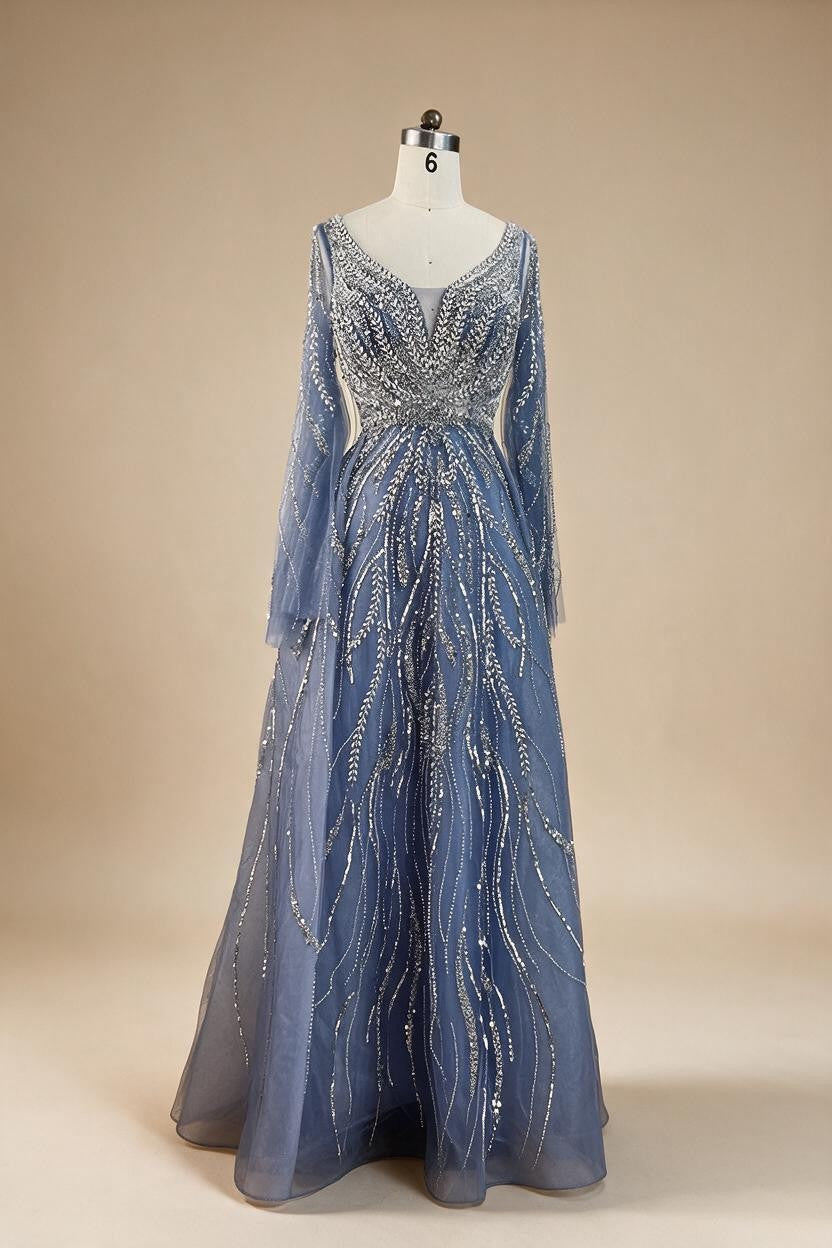 Zapdress Customized Blue A Line Beaded Evening Dresses Arabic Wedding Party Formal Gowns 2024 For Women DLA72099 rts (ZD17337)