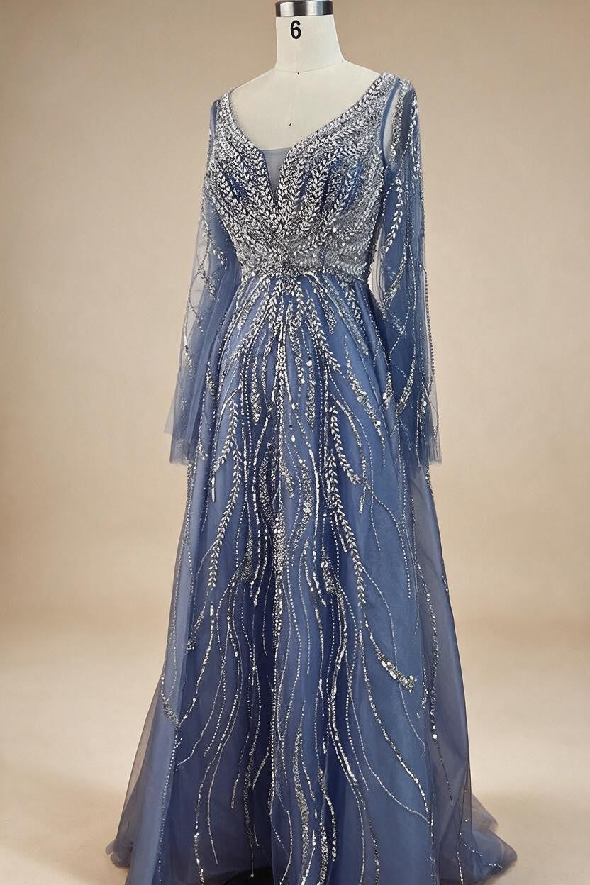 Zapdress Customized Blue A Line Beaded Evening Dresses Arabic Wedding Party Formal Gowns 2024 For Women DLA72099 rts (ZD17337)