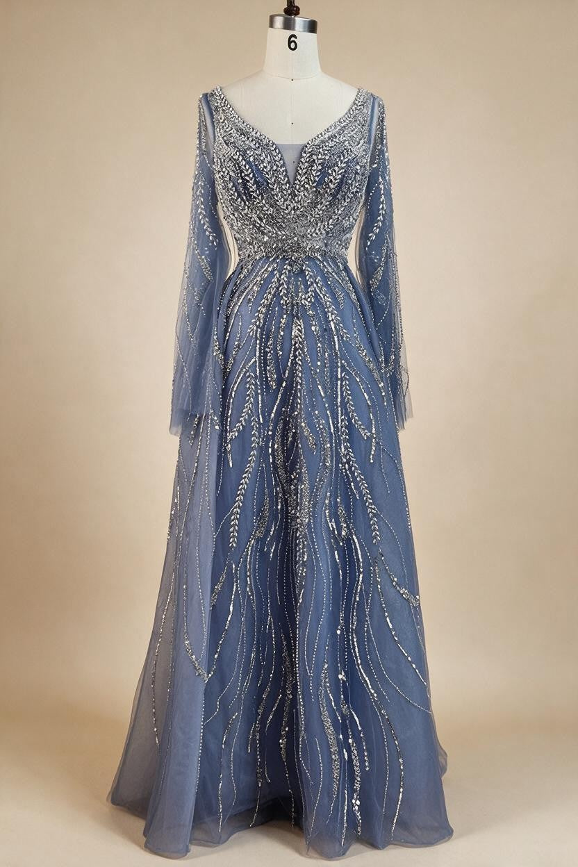 Zapdress Customized Blue A Line Beaded Evening Dresses Arabic Wedding Party Formal Gowns 2024 For Women DLA72099 rts (ZD17337)