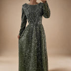 Zapdress Wine Red Long Sleeves Muslim A-line Evening Dress Pearls Beaded Party Gowns for Women Plus Size Customized DLA72738B (ZD17339)