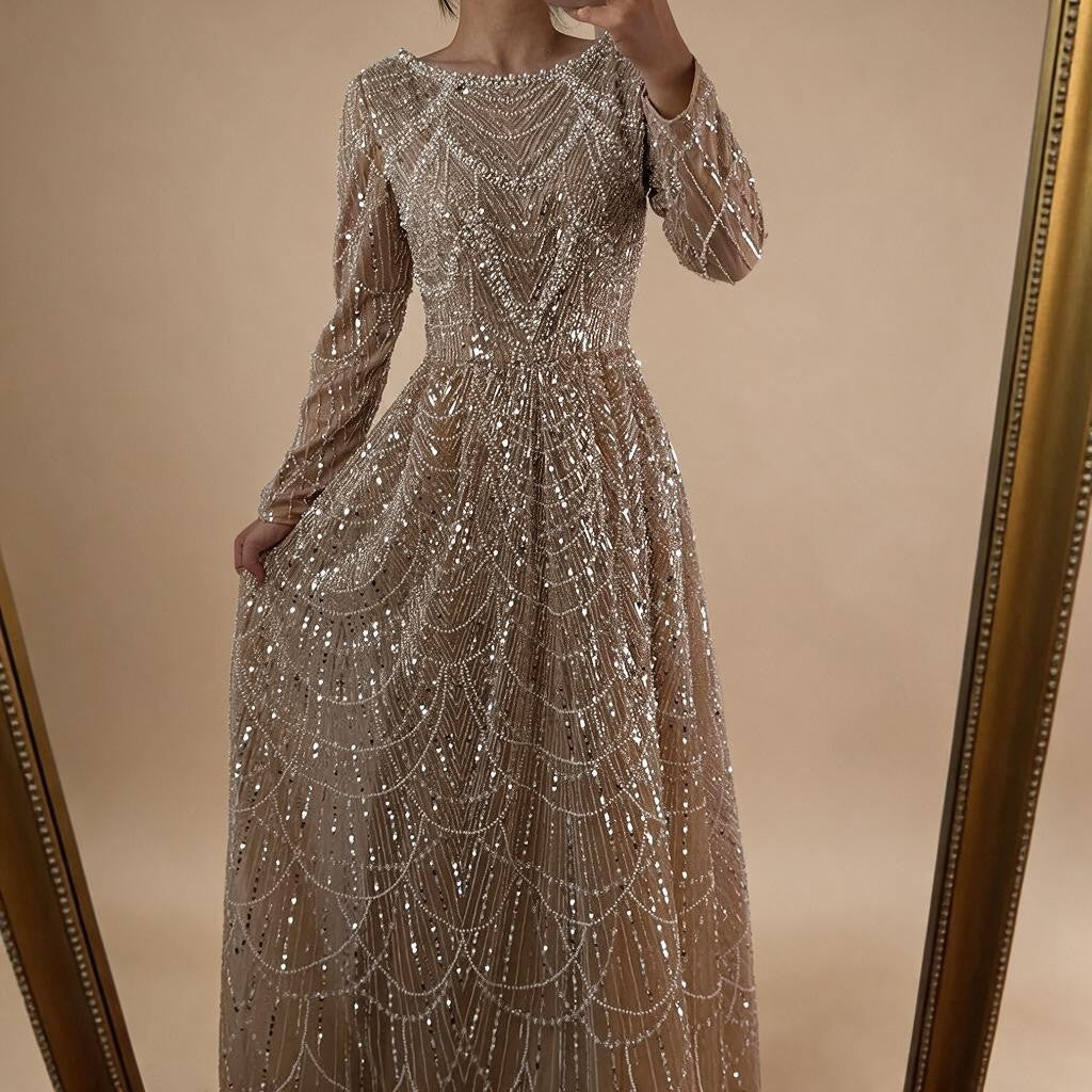 Zapdress Wine Red Long Sleeves Muslim A-line Evening Dress Pearls Beaded Party Gowns for Women Plus Size Customized DLA72738B (ZD17339)