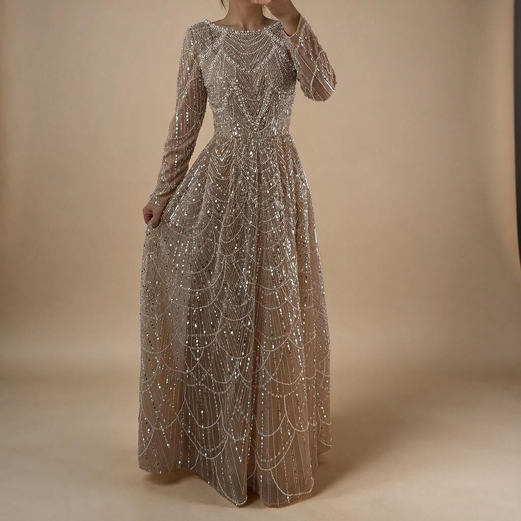 Zapdress Wine Red Long Sleeves Muslim A-line Evening Dress Pearls Beaded Party Gowns for Women Plus Size Customized DLA72738B (ZD17339)