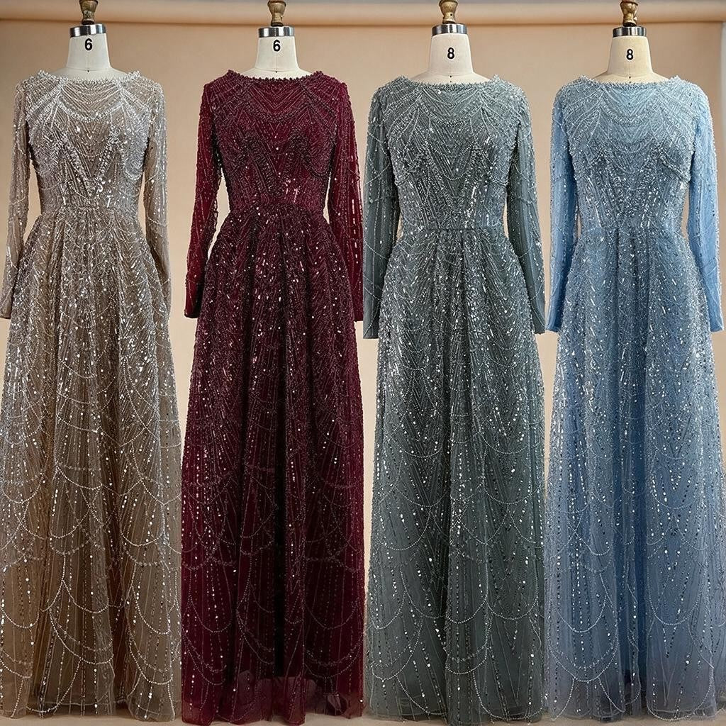 Zapdress Wine Red Long Sleeves Muslim A-line Evening Dress Pearls Beaded Party Gowns for Women Plus Size Customized DLA72738B (ZD17339)