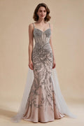 Zapdress Silver Nude Mermaid Beaded Evening Dress with Cape DLA73342 Wedding Party Gowns for Women 2026 Customized (ZD17344)