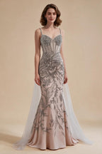 Zapdress Silver Nude Mermaid Beaded Evening Dress with Cape DLA73342 Wedding Party Gowns for Women 2026 Customized (ZD17344)