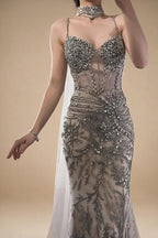 Zapdress Silver Nude Mermaid Beaded Evening Dress with Cape DLA73342 Wedding Party Gowns for Women 2026 Customized (ZD17344)