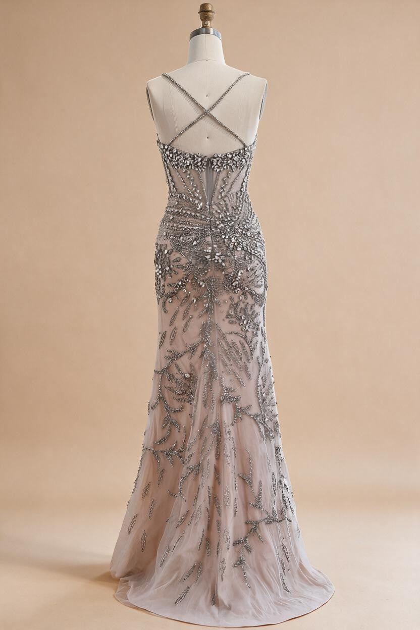 Zapdress Silver Nude Mermaid Beaded Evening Dress with Cape DLA73342 Wedding Party Gowns for Women 2026 Customized (ZD17344)