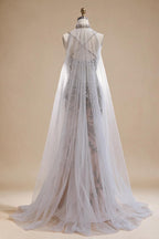 Zapdress Silver Nude Mermaid Beaded Evening Dress with Cape DLA73342 Wedding Party Gowns for Women 2026 Customized (ZD17344)