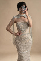 Zapdress Luxury Beaded Mermaid Evening Dress Elegant Crystal Tassel Cape Celebrity Party Gown Vestidos Customized DLA73450A (ZD17347)