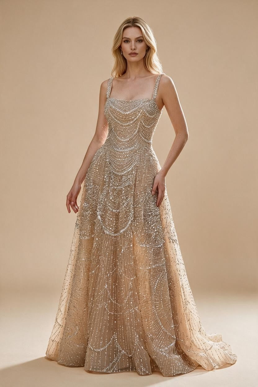 Zapdress Customized Nude Prom Dress Spaghetti Strap Lace-up Back Evening Gown Crystal Beaded Party Gwons for Women DLA72983A (ZD17352)