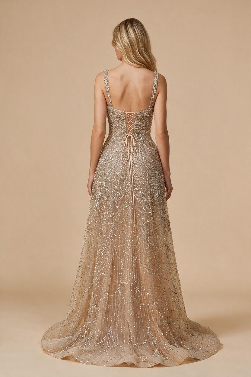 Zapdress Customized Nude Prom Dress Spaghetti Strap Lace-up Back Evening Gown Crystal Beaded Party Gwons for Women DLA72983A (ZD17352)