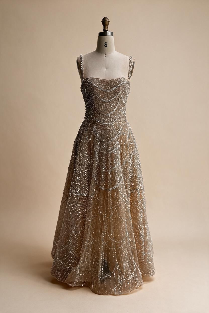 Zapdress Customized Nude Prom Dress Spaghetti Strap Lace-up Back Evening Gown Crystal Beaded Party Gwons for Women DLA72983A (ZD17352)
