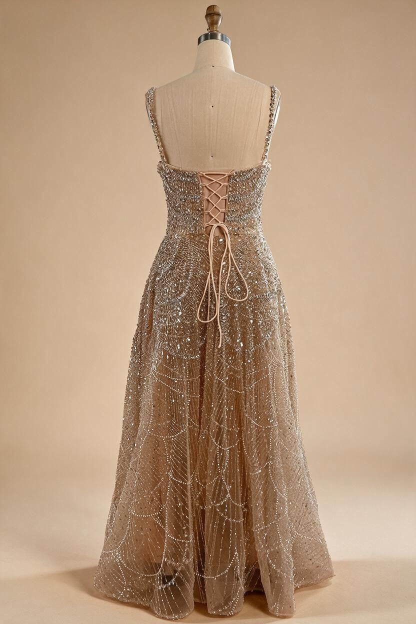 Zapdress Customized Nude Prom Dress Spaghetti Strap Lace-up Back Evening Gown Crystal Beaded Party Gwons for Women DLA72983A (ZD17352)