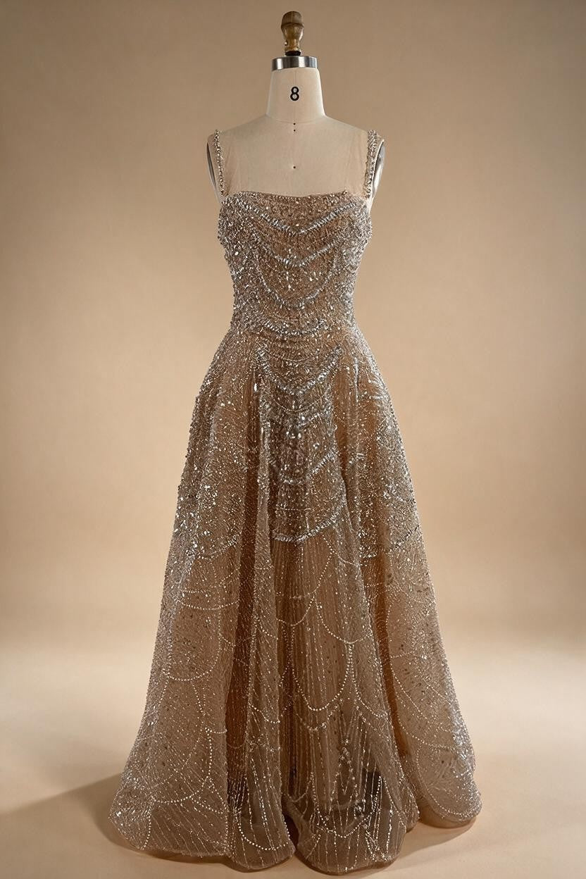 Zapdress Customized Nude Prom Dress Spaghetti Strap Lace-up Back Evening Gown Crystal Beaded Party Gwons for Women DLA72983A (ZD17352)