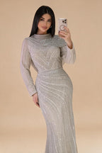 Zapdress 2025 Muslim-inspired Silver Nude Beaded Sparkle Elegant Mermaid Evening Dresses Gowns for Party DLA70752H Customized (ZD17353)
