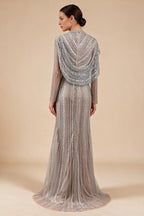 Zapdress 2025 Muslim-inspired Silver Nude Beaded Sparkle Elegant Mermaid Evening Dresses Gowns for Party DLA70752H Customized (ZD17353)