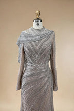 Zapdress 2025 Muslim-inspired Silver Nude Beaded Sparkle Elegant Mermaid Evening Dresses Gowns for Party DLA70752H Customized (ZD17353)