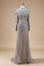 Zapdress 2025 Muslim-inspired Silver Nude Beaded Sparkle Elegant Mermaid Evening Dresses Gowns for Party DLA70752H Customized (ZD17353)