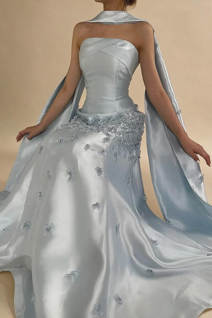 Zapdress Baby Blue Satin Mermaid Dubai Evening Dress Appliques Formal Party Gowns for Women DLA72483A Customized (ZD17354)