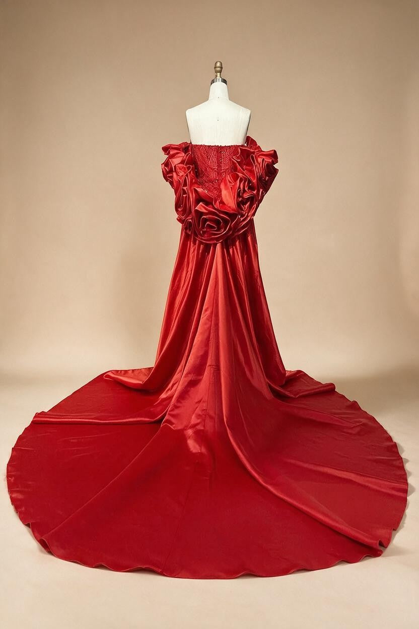 Zapdress Red Strapless Mermaid Pearls Beaded Evening Dresses with Long Cape Wedding Party Gowns 2025 DLA72585A Customized (ZD17356)