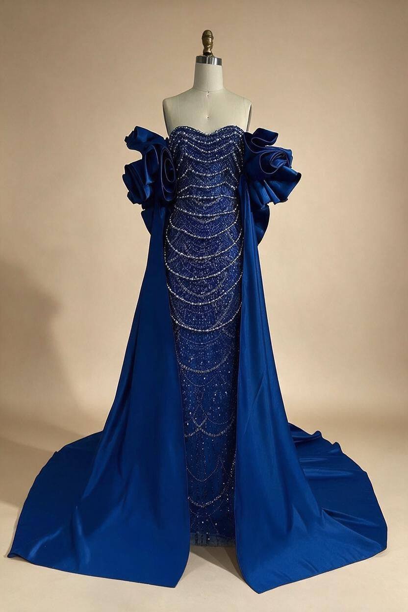 Zapdress Red Strapless Mermaid Pearls Beaded Evening Dresses with Long Cape Wedding Party Gowns 2025 DLA72585A Customized (ZD17356)