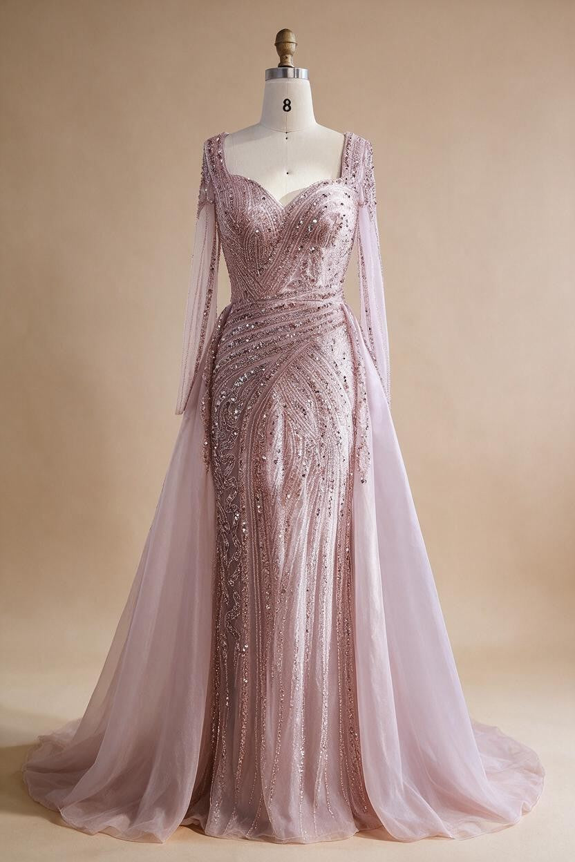 Zapdress Black Long Sleeves Luxury Beaded Evening Dress Overskirt Formal Party Gowns for Women DLA73198 Customized (ZD17358)
