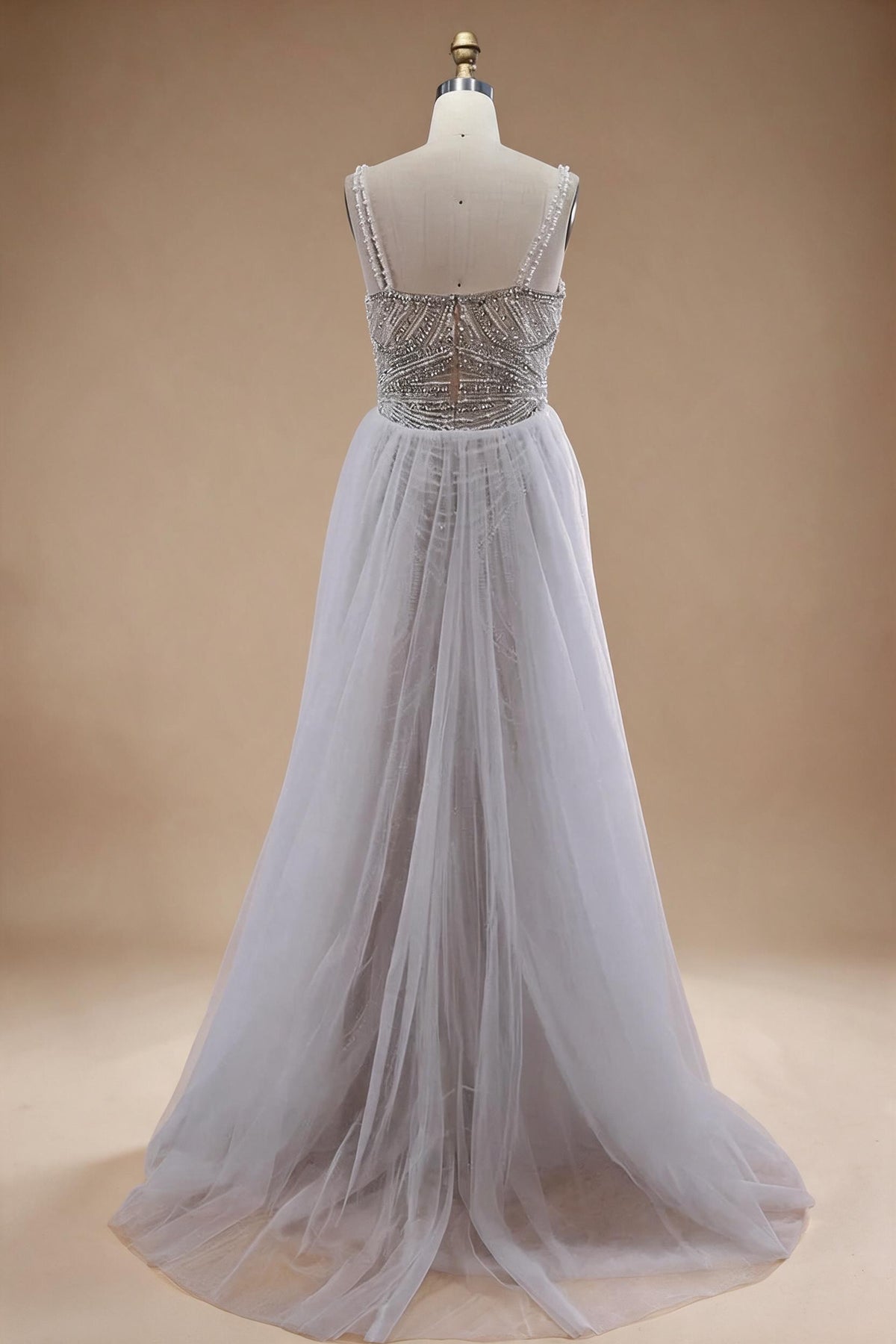 Zapdress White Nude V-neck Sleeveless Mermaid Beaded Evening Dress with Overskirt Wedding Party Gowns DLA72253A Customized (ZD17367)