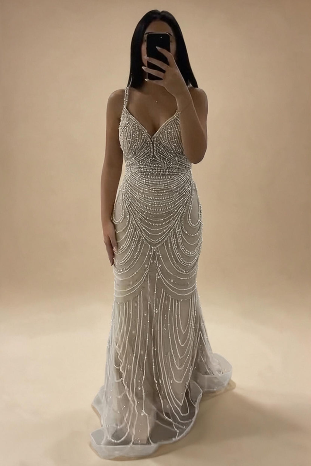 Zapdress White Nude V-neck Sleeveless Mermaid Beaded Evening Dress with Overskirt Wedding Party Gowns DLA72253A Customized (ZD17367)