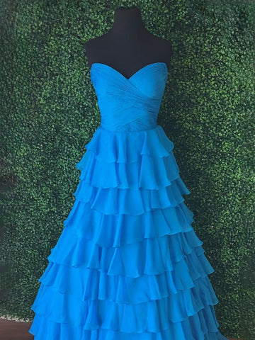 Bindi | Herzförmiges, blaues Chiffon-Ballkleid in A-Linie 