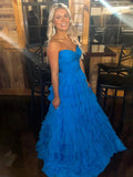 Bindi | Sweetheart Blue Chiffon Tiered A-line Prom Dresses by KissProm