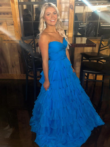 Bindi | Herzförmiges, blaues Chiffon-Ballkleid in A-Linie 