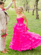 Bindi | Sweetheart Blue Chiffon Tiered A-line Prom Dresses by KissProm