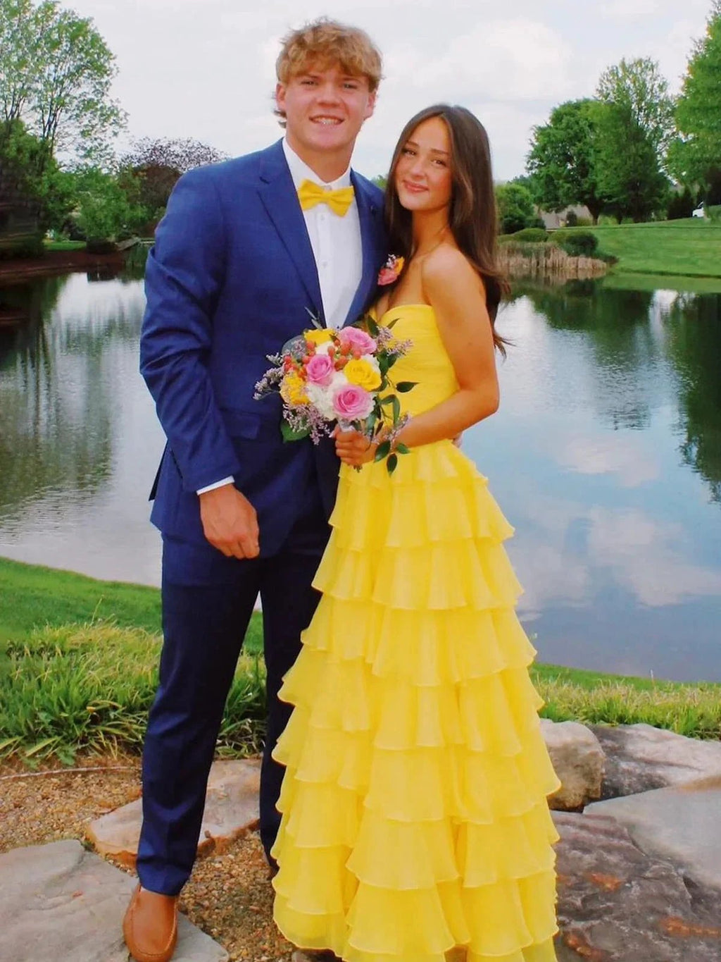 Bindi | Sweetheart Blue Chiffon Tiered A-line Prom Dresses by KissProm