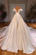 Biztunnel Charming Long A-line Off-the-shoulder Satin Lace Wedding Dresses by BIZTUNNEL