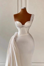 Biztunnel Charming Long Sweetheart One Shoulder Mermaid Prom Dress with Ruffles by BIZTUNNEL