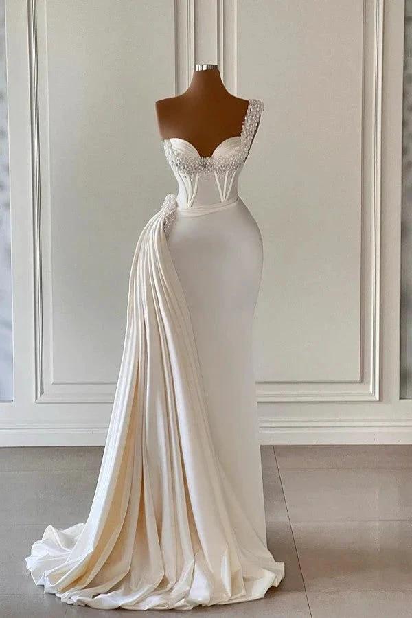 Biztunnel Charming Long Sweetheart One Shoulder Mermaid Prom Dress with Ruffles by BIZTUNNEL