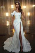 Biztunnel Chic Long Mermaid Asymmetrical One shoulder Prom Dress with Slit by BIZTUNNEL