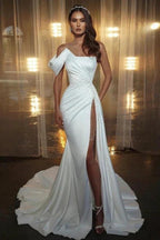 Biztunnel Chic Long Mermaid Asymmetrical One shoulder Prom Dress with Slit by BIZTUNNEL