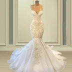 Biztunnel Elegant Long Mermaid Sweetheart Sleeveless Tulle Lace Wedding Dress by BIZTUNNEL