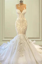 Biztunnel Elegant Long Mermaid Sweetheart Sleeveless Tulle Lace Wedding Dress by BIZTUNNEL