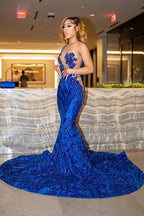 Biztunnel Fabulous Long Mermaid Jewel Asymmetrical Tulle Lace Prom Dress by BIZTUNNEL