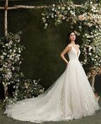 Biztunnel Long A-line V-neck Tulle Lace Backless Wedding Dresses by BIZTUNNEL