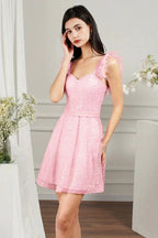 Pink Short A-line Sweetheart Tulle Beading Formal Prom Dresses by BIZTUNNEL