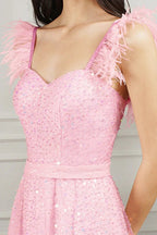Pink Short A-line Sweetheart Tulle Beading Formal Prom Dresses by BIZTUNNEL