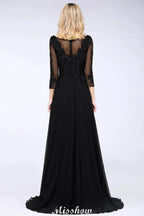 Black 3/4 Sleeves Beads A-Line Appliques Bridesmaid Dresses Tulle Party Dress by misshow.com
