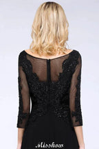 Black 3/4 Sleeves Beads A-Line Appliques Bridesmaid Dresses Tulle Party Dress by misshow.com