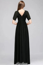 Black Chiffon A-line Bridesmaid Dress V-Neck Floor Length by misshow.com