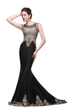 Black Crew Sweep-length Appliqued Mermaid Prom Dresses by misshow.com