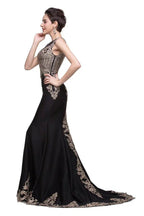 Black Crew Sweep-length Appliqued Mermaid Prom Dresses by misshow.com