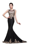 Black Crew Sweep-length Appliqued Mermaid Prom Dresses by misshow.com